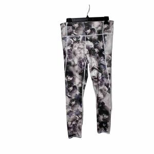 Athleta Floral High Rise Mesh Pocket Leggings White Gray Purple Size Medium